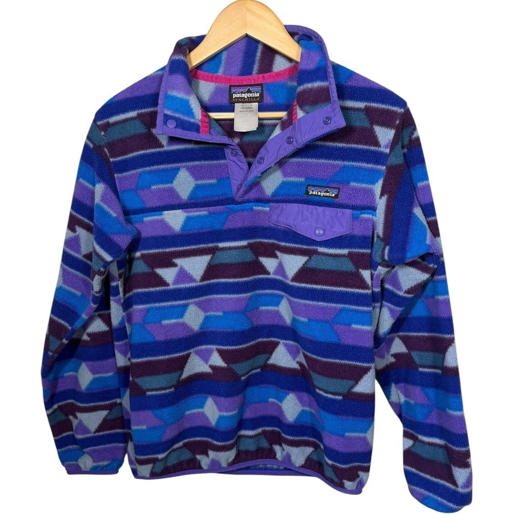 Patagonia Synchilla Snap-T Pullover Fleece Women's S Purple Blue Aztec Geometric